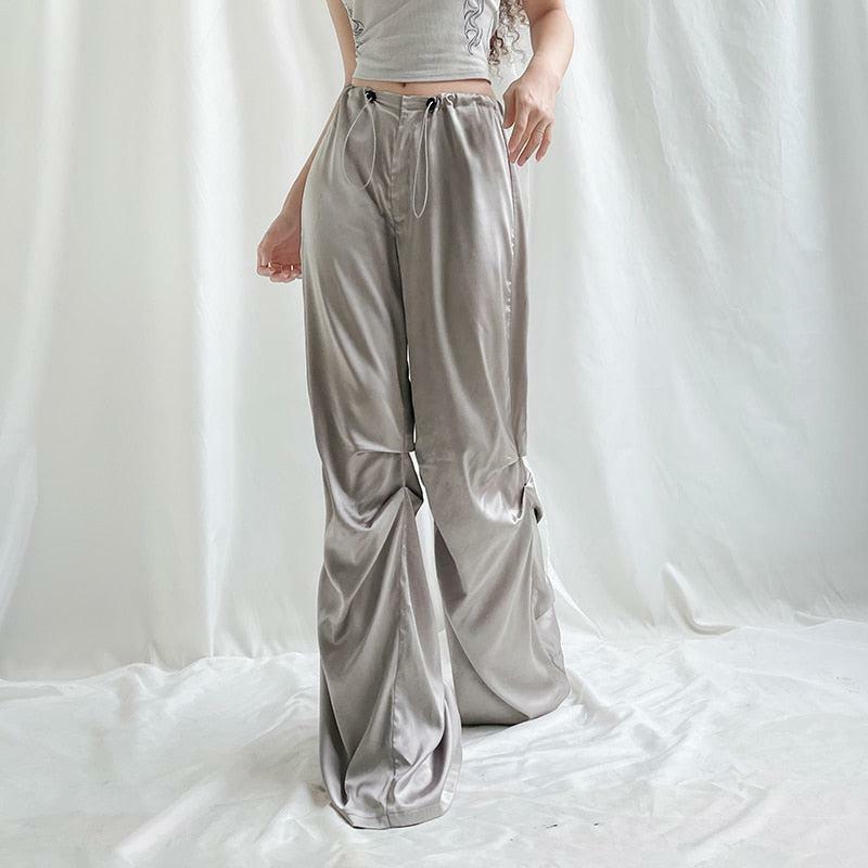 Y2K Satin Wide Leg Pants - Aesthetic Coquette Style for Trendy Looks