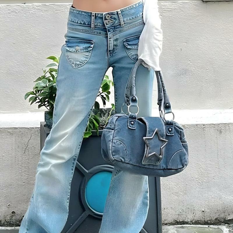 Y2K Star Denim Bag: Aesthetic Coquette Style for Trendy Outfits