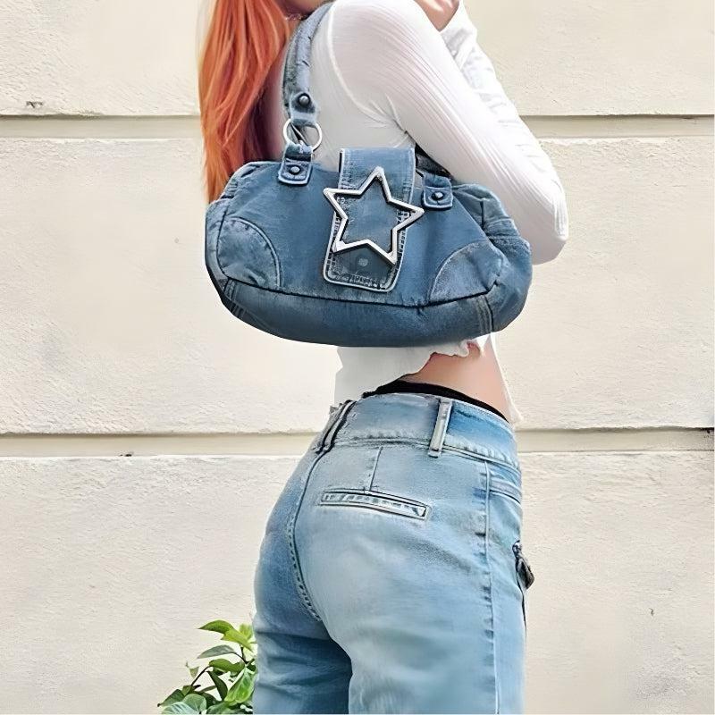 Y2K Star Denim Bag: Aesthetic Coquette Style for Trendy Outfits