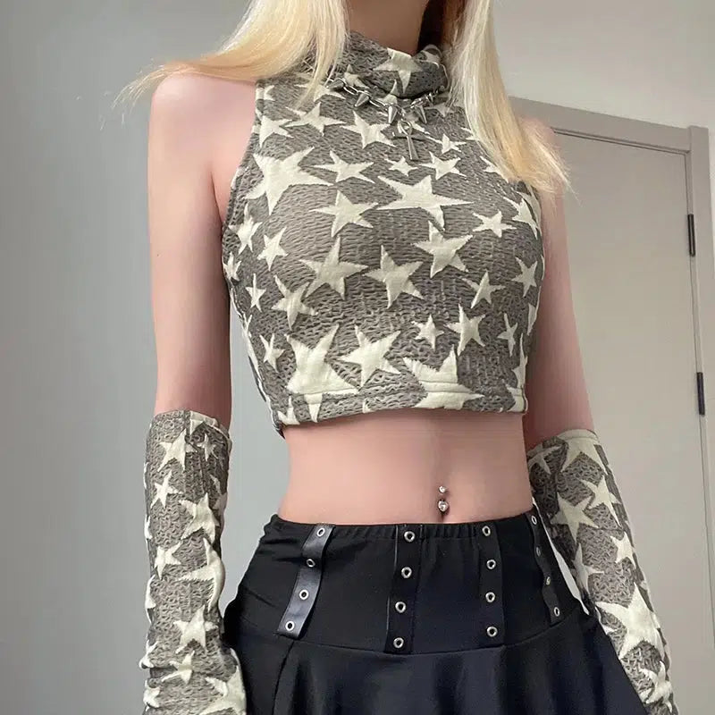 Y2K Star Embroidered Crop Top for Aesthetic Coquette Style