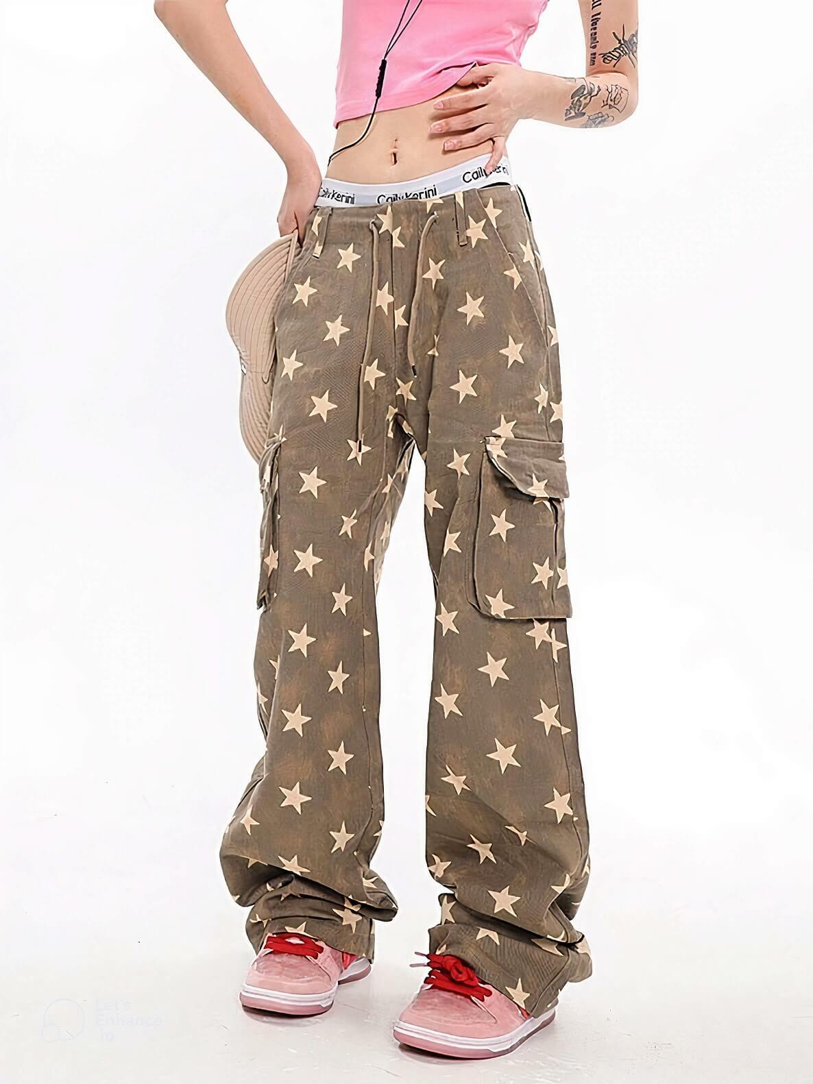 Y2K Star Low Rise Jeans: Trendy Grunge Style for Aesthetic Outfits