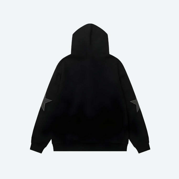 Y2K Star Patch Zip-Up Hoodie - Aesthetic Grunge Style for Trendy Looks