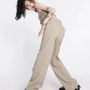 Y2K Star Pockets High-Waist Jeans for Aesthetic Coquette Style