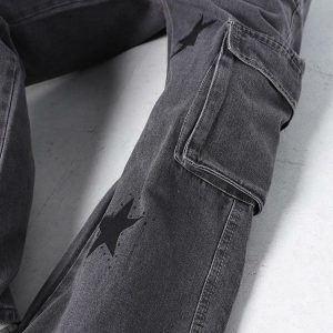 Y2K Star Print Cargo Pants - Trendy Aesthetic Grunge Style for Women