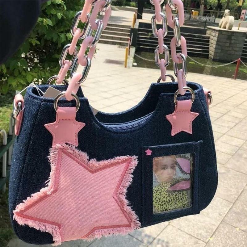 Y2K Star Transparent Denim Bag - Aesthetic Coquette Style Essential