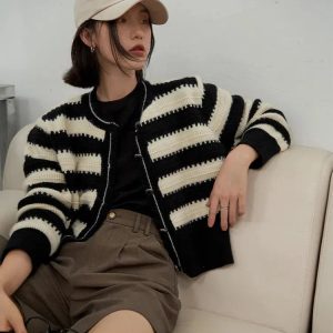 Y2K Striped Button Up Cardigan - Aesthetic Coquette Style Essential