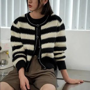 Y2K Striped Button Up Cardigan - Aesthetic Coquette Style Essential