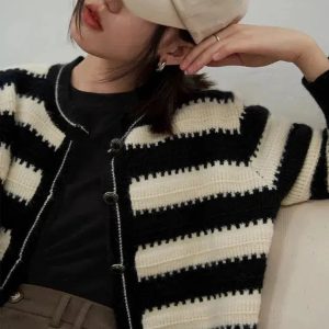 Y2K Striped Button Up Cardigan - Aesthetic Coquette Style Essential