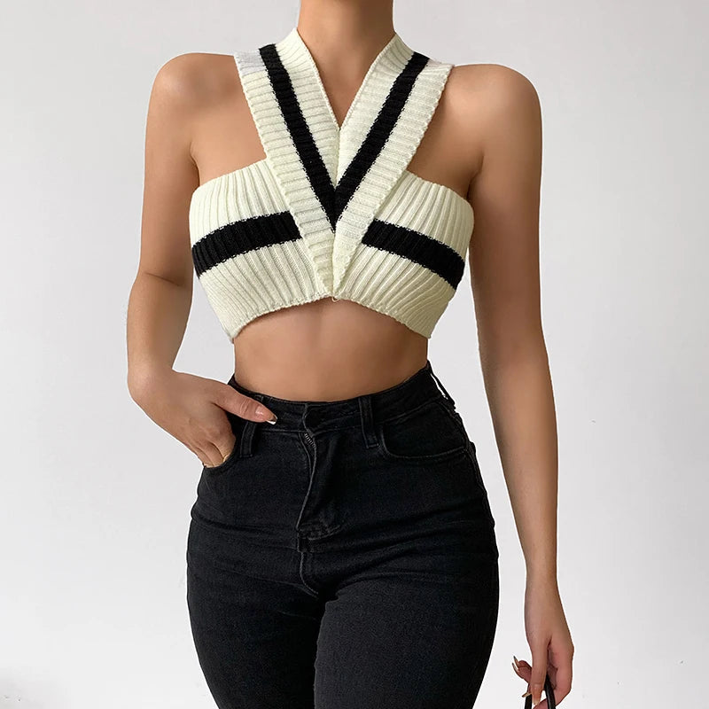 Y2K Striped Knitted Crop Top - Aesthetic Coquette Style Essential