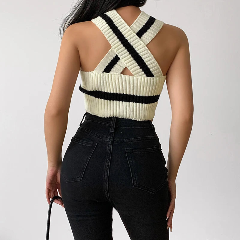 Y2K Striped Knitted Crop Top - Aesthetic Coquette Style Essential