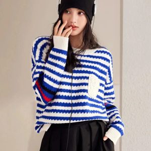 Y2K Striped Knitted Sweater - Aesthetic Coquette Style for Trendy Looks