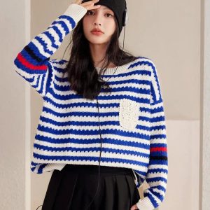 Y2K Striped Knitted Sweater - Aesthetic Coquette Style for Trendy Looks