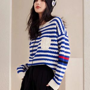 Y2K Striped Knitted Sweater - Aesthetic Coquette Style for Trendy Looks