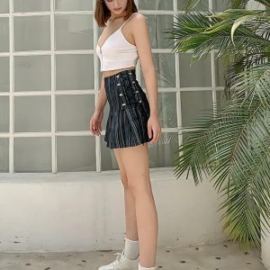 Y2K Striped Lace-Up Mini Skirt for Aesthetic Coquette Style