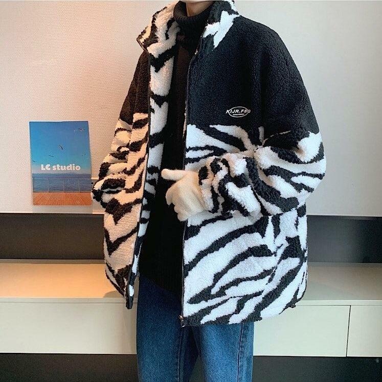 Zebra Print Zip-Up Jacket for Y2K Aesthetic and Grunge Fashion Lovers