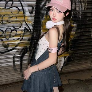 Chic Y2K Denim Overall Dress - Cute Pastel Goth Style with Grunge Aesthetic Vibes