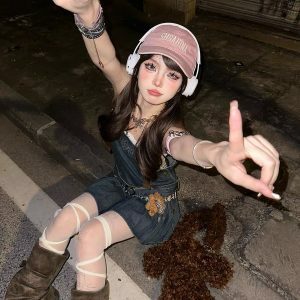 Chic Y2K Denim Overall Dress - Cute Pastel Goth Style with Grunge Aesthetic Vibes