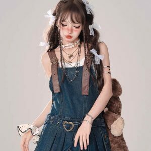 Chic Y2K Denim Overall Dress - Cute Pastel Goth Style with Grunge Aesthetic Vibes