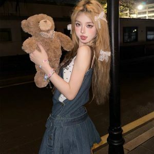 Chic Y2K Denim Overall Dress - Cute Pastel Goth Style with Grunge Aesthetic Vibes