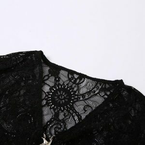Lace Flared Sleeve Star Applique See-Through Crop Top | Goth Emo Darkwave Aesthetic Fashion