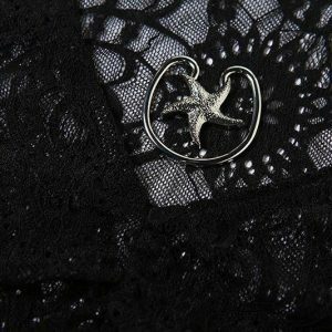 Lace Flared Sleeve Star Applique See-Through Crop Top | Goth Emo Darkwave Aesthetic Fashion