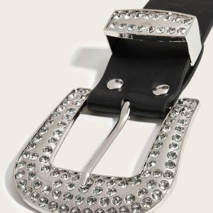 Trendy Beaded Rhinestone PU Leather Adjustable Belt for Y2K Fashion & Coquette Aesthetic