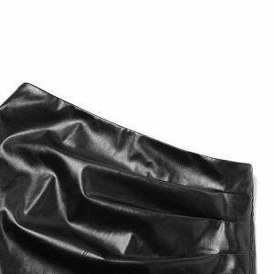 Trendy Y2K Fashion PU Leather Patchwork Irregular Midi Skirt for Grunge & Coquette Aesthetic