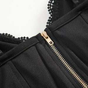V-Neck Lace-Up Cami Top with Heart Neck and Lace Hem - Y2K 90s Grunge Revival Fashion