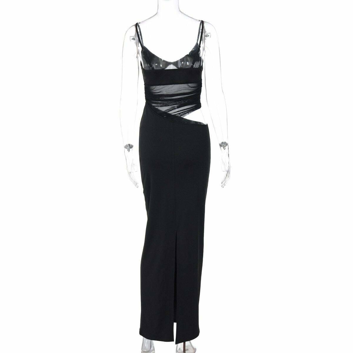 V-Neck Mesh Hollow Out Cami Maxi Dress - Y2K Fashion Meets Coquette Aesthetic Style