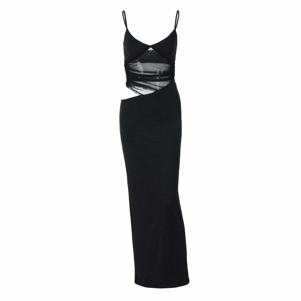 V-Neck Mesh Hollow Out Cami Maxi Dress - Y2K Fashion Meets Coquette Aesthetic Style
