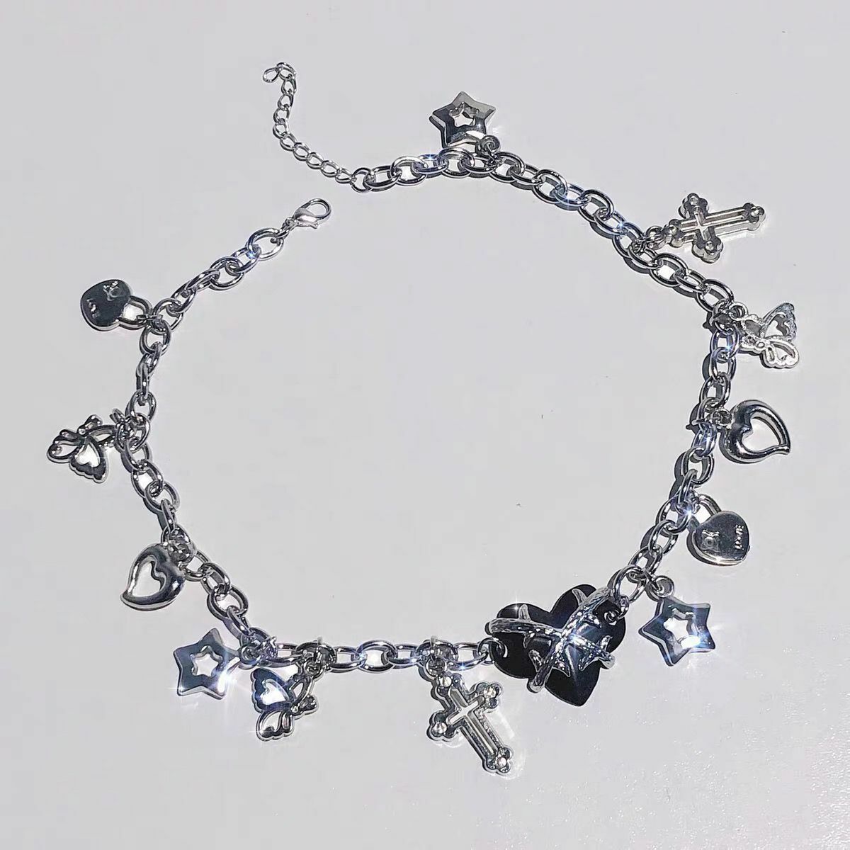 Y2K Aesthetic Metal Chain Pendant Adjustable Choker Necklace for Grunge & Coquette Style