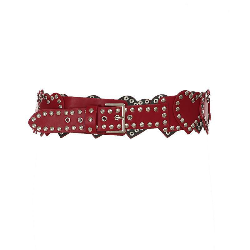 Y2K Aesthetic PU Leather Heart Belt with Adjustable Buckle for Cute Coquette Style