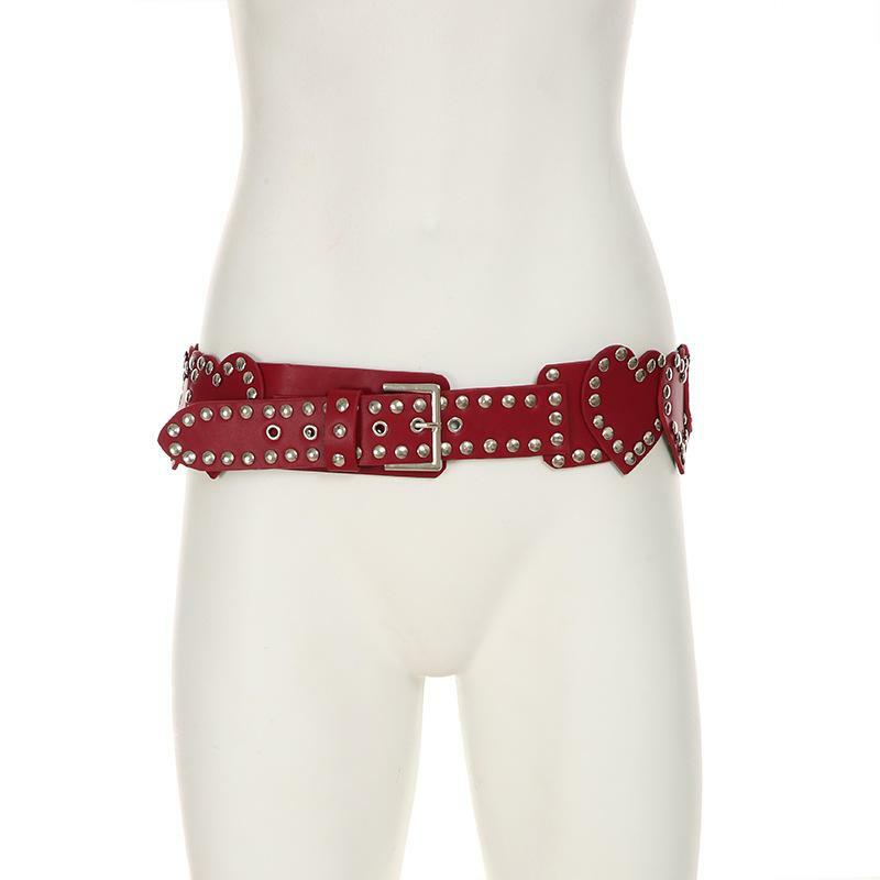 Y2K Aesthetic PU Leather Heart Belt with Adjustable Buckle for Cute Coquette Style