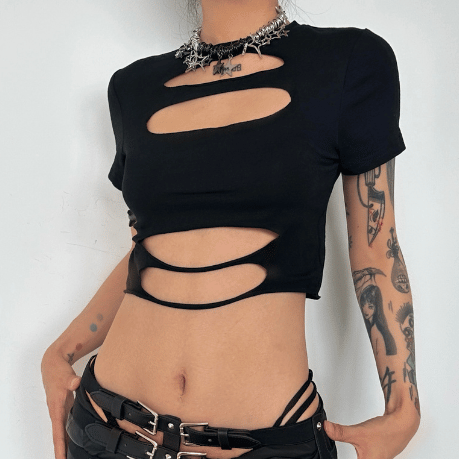 Y2K Aesthetic Short Sleeve Crewneck Crop Top - Cute Solid Design for Grunge & Coquette Styles
