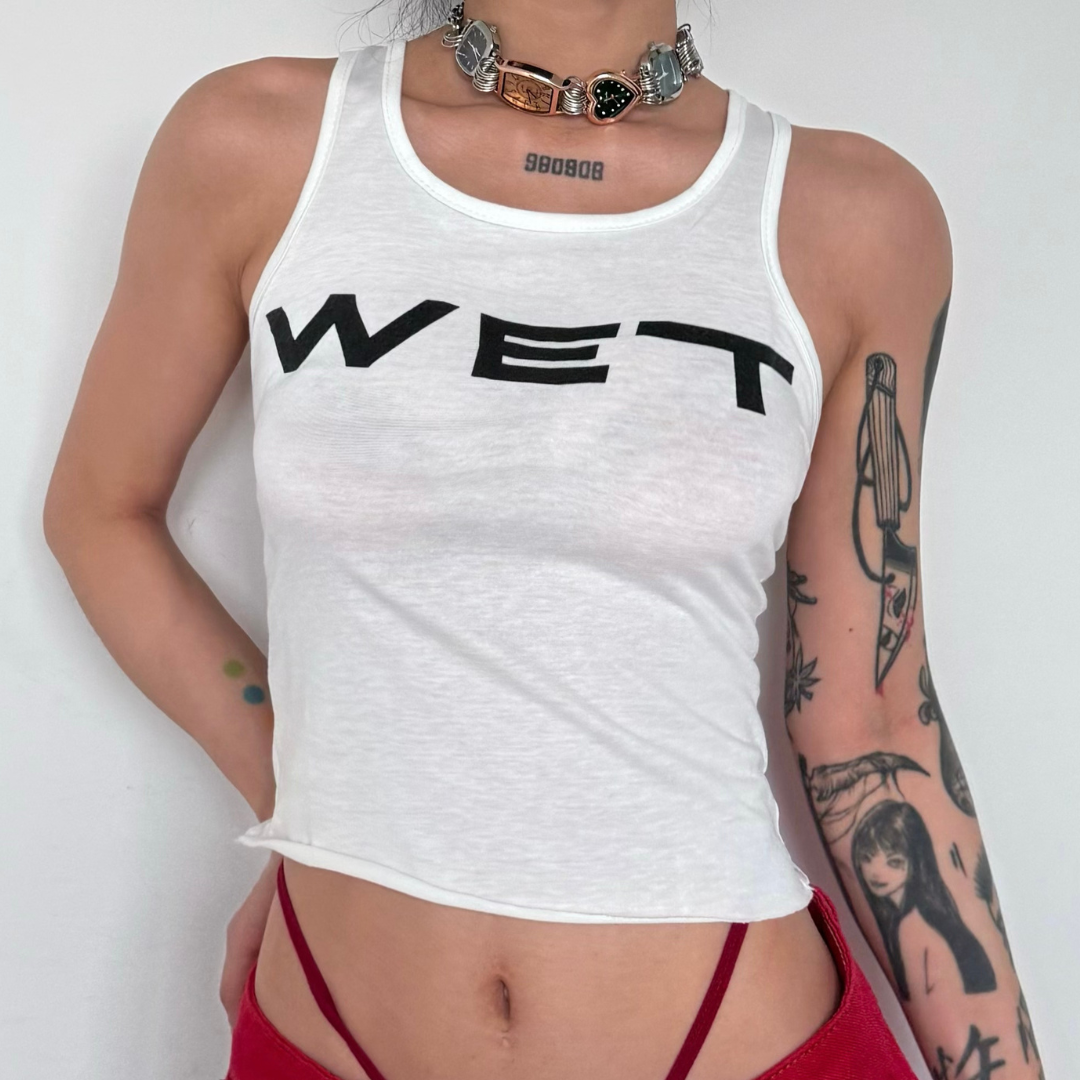 Y2K Aesthetic Sleeveless U-Neck Wet Print Tank Top - Cute Grunge Style for Trendy Outfits