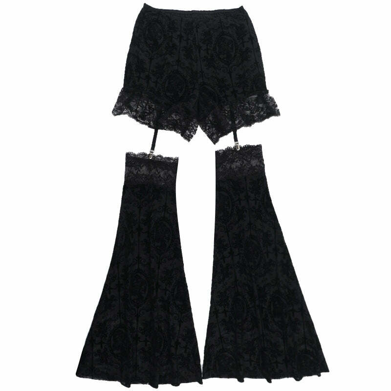 Y2K Fashion Black Lace Hem Medium Rise Pants - Grunge Aesthetic & Coquette Style