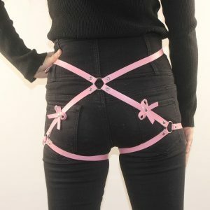 Y2K Fashion Bowknot PU Leather O-Ring Garter Belt - Cute Grunge Aesthetic Accessory