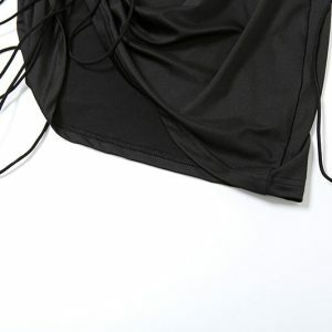 Y2K Fashion Drawstring Cowl Neck Cami Mini Dress - Cute Pastel Goth & Coquette Aesthetic