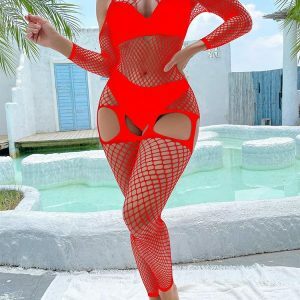 Y2K Fashion Fishnet Off-Shoulder Bodystocking - Grunge Aesthetic & Coquette Style