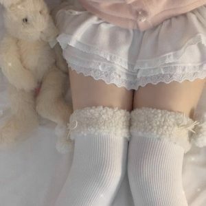 Y2K Fashion Furry Ball Thigh-Highs for Coquette Aesthetic & Grunge Style Outfits
