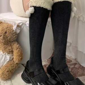 Y2K Fashion Furry Ball Thigh-Highs for Coquette Aesthetic & Grunge Style Outfits