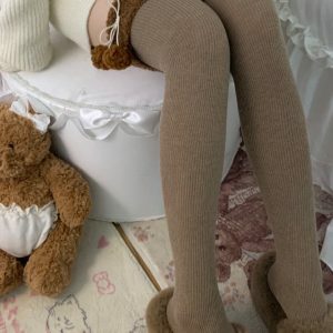 Y2K Fashion Furry Ball Thigh-Highs for Coquette Aesthetic & Grunge Style Outfits