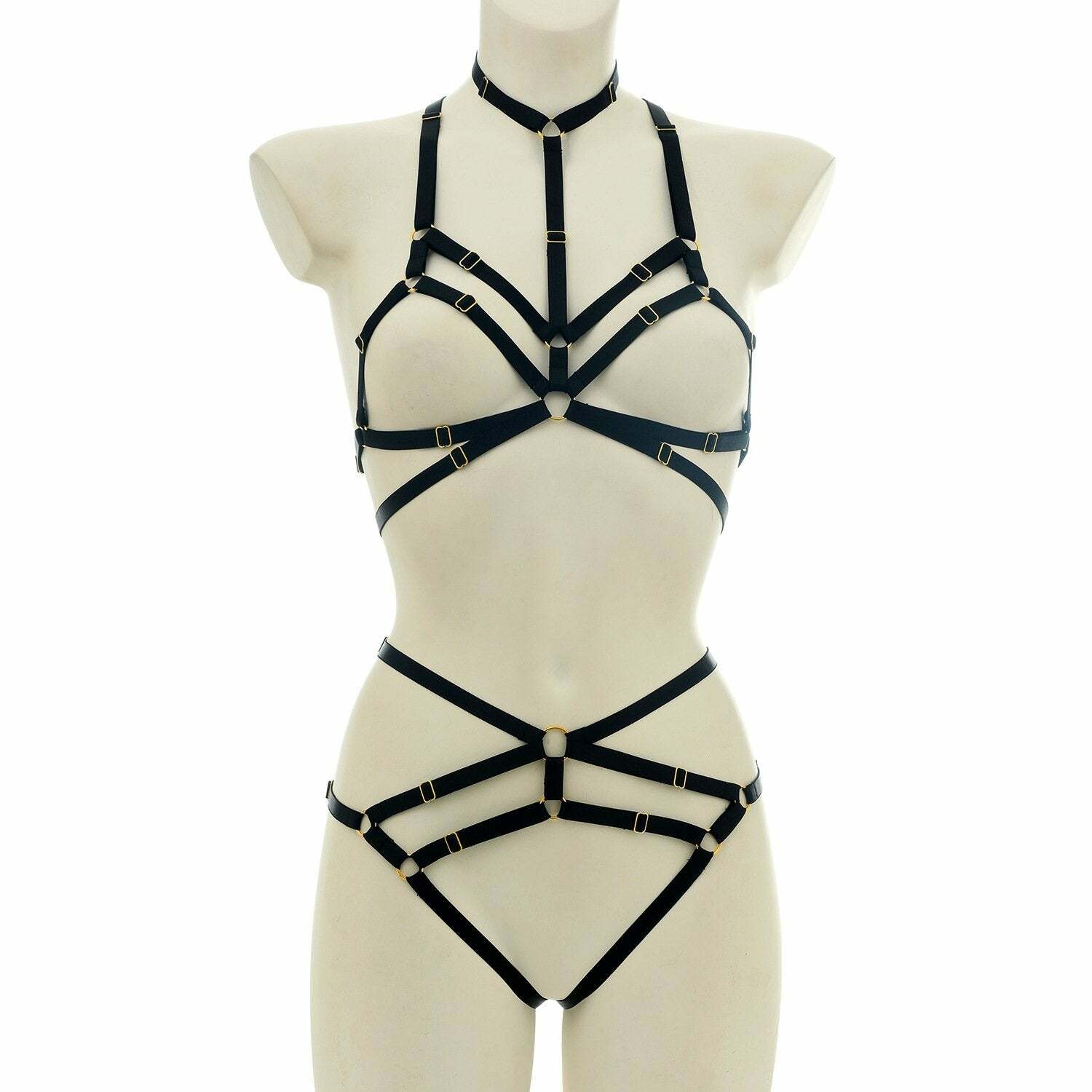 Y2K Fashion Halter Hollow Out Solid Harness Set - Grunge Aesthetic & Coquette Style