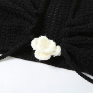 Y2K Fashion Halter Knitted Flower Applique 3-Piece Mini Skirt Set for Cute Aesthetic Outfits