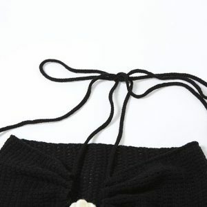 Y2K Fashion Halter Knitted Flower Applique 3-Piece Mini Skirt Set for Cute Aesthetic Outfits