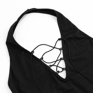 Y2K Fashion Halter Lace-Up Off-Shoulder Top & Drawstring Mini Skirt Set - Grunge Aesthetic