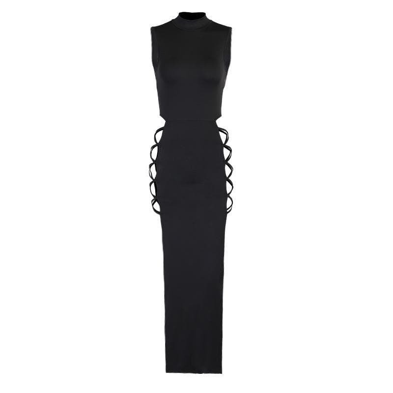 Y2K Fashion Hollow Out Lace Up High Neck Dress - Grunge Aesthetic & Coquette Style