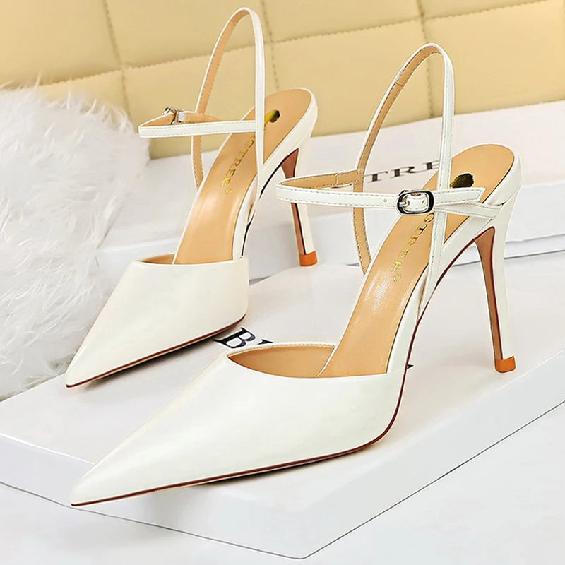 Y2K Fashion Pu Leather Hollow Out Stiletto Heels - Cute Summer Sandals for Aesthetic Outfits