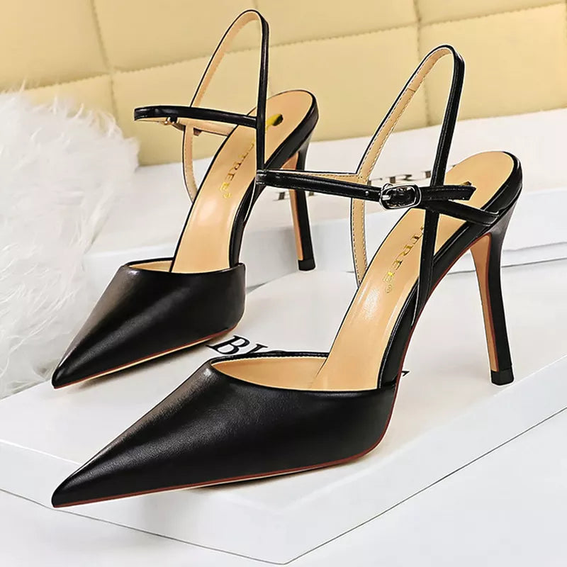 Y2K Fashion Pu Leather Hollow Out Stiletto Heels - Cute Summer Sandals for Aesthetic Outfits