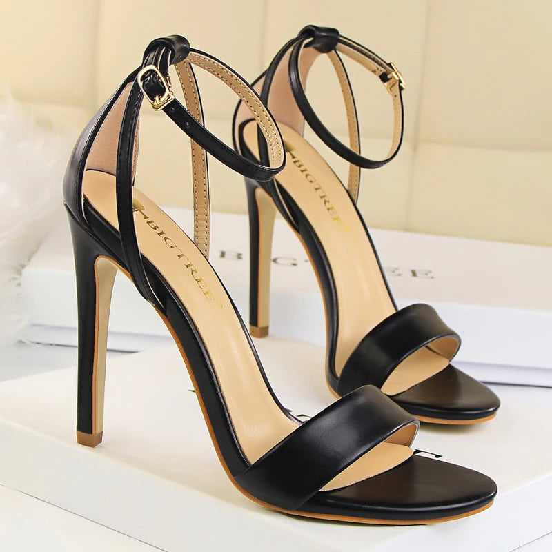 Y2K Fashion Pu Leather Women Pumps - 11cm Super High Heels with Belt Buckle for Grunge Aesthetic